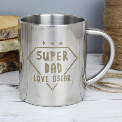 Personalised Super Dad Stainless Steel Mug Mugs Everything Personal