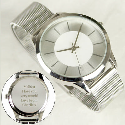 Personalised Silver with Mesh Style Strap Watch Clocks & Watches Everything Personal