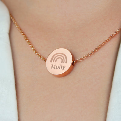 Personalised Rainbow Rose Gold Tone Disc Necklace Jewellery Everything Personal