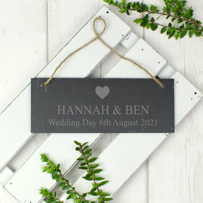 Personalised Heart Motif Hanging Slate Plaque Hanging Decorations & Signs Everything Personal