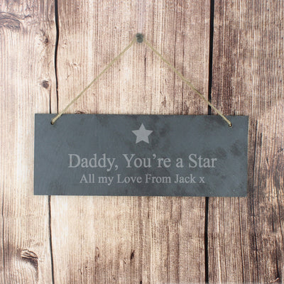 Personalised Star Motif Hanging Slate Plaque Hanging Decorations & Signs Everything Personal