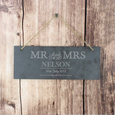 Personalised Mr & Mrs Hanging Slate Plaque Hanging Decorations & Signs Everything Personal