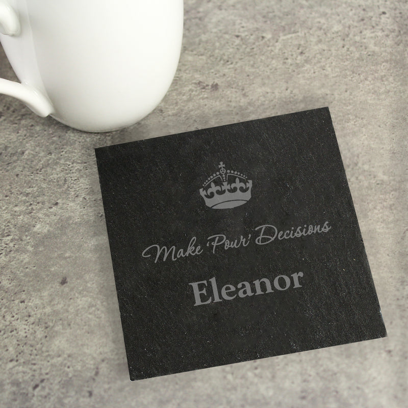 Personalised Crown Motif Single Slate Coaster Kitchen, Baking & Dining Gifts Everything Personal