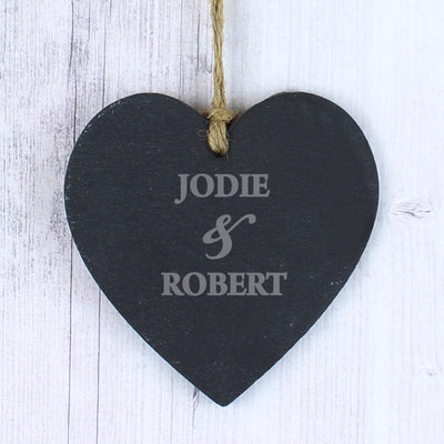 Personalised Couples Slate Heart Decoration Hanging Decorations & Signs Everything Personal