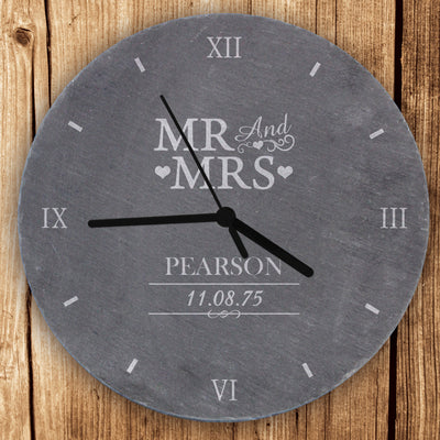 Personalised Mr & Mrs Slate Clock Clocks & Watches Everything Personal