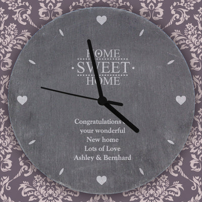 Personalised Home Sweet Home Slate Clock Clocks & Watches Everything Personal