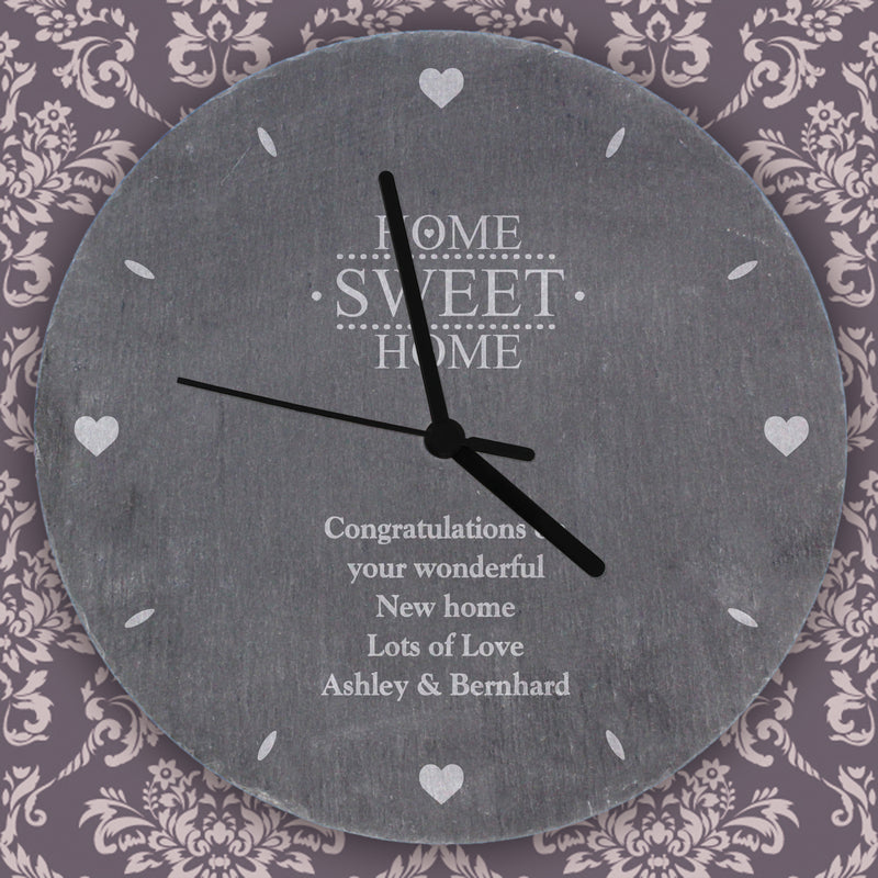 Personalised Home Sweet Home Slate Clock Clocks & Watches Everything Personal