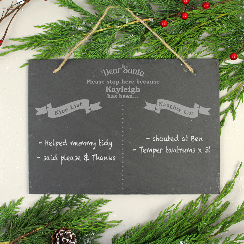 Personalised Christmas Naughty & Nice Hanging Large Slate Sign Hanging Decorations & Signs Everything Personal