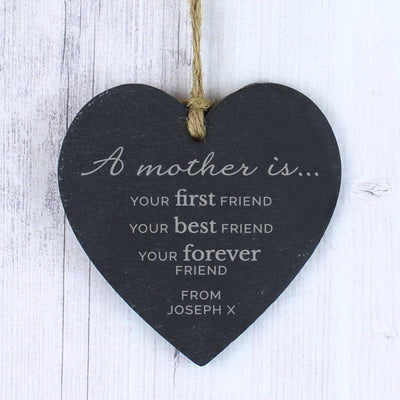 Personalised 'A Mother Is' Slate Heart Decoration Hanging Decorations & Signs Everything Personal