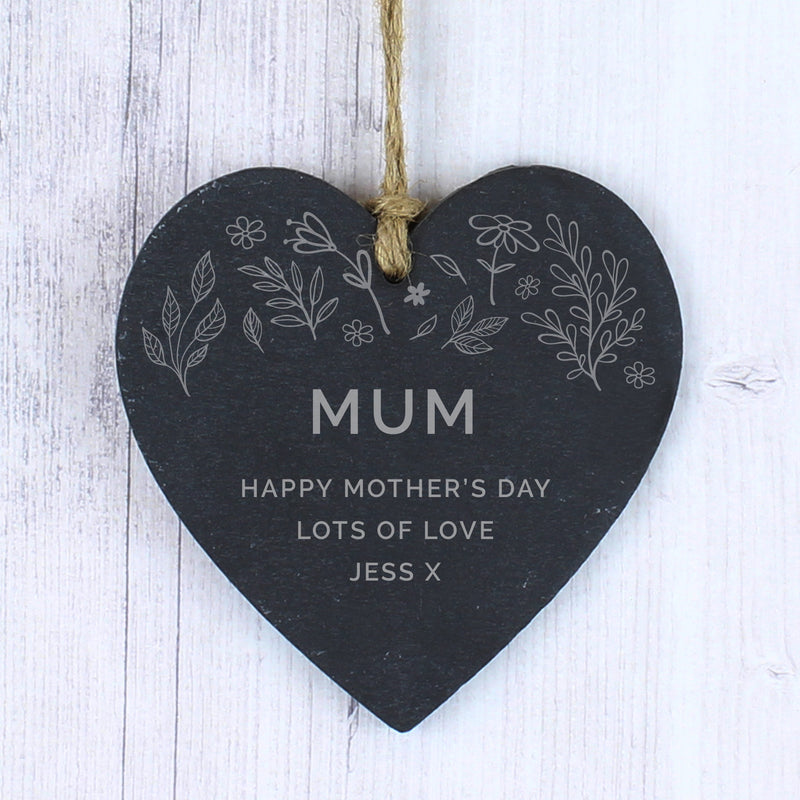 Personalised Floral Slate Heart Decoration Hanging Decorations & Signs Everything Personal