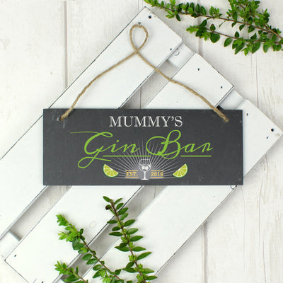 Personalised ""Gin Bar"" Printed Hanging Slate Plaque Slate Everything Personal