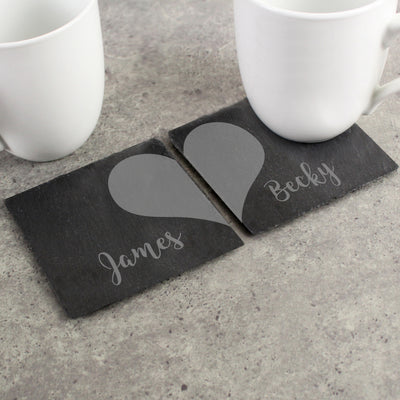 Personalised Two Hearts Slate Coaster Set Slate Everything Personal