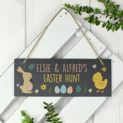 Personalised Easter Bunny & Chick Slate Door Plaque Hanging Decorations & Signs Everything Personal