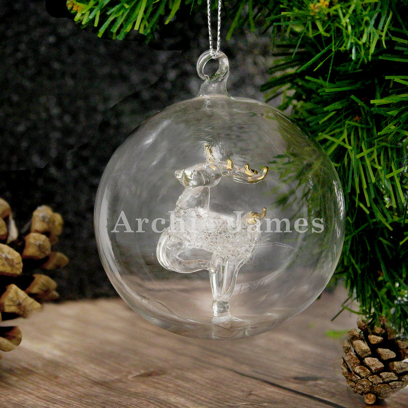 Personalised Reindeer Glass Bauble Christmas Decorations Everything Personal