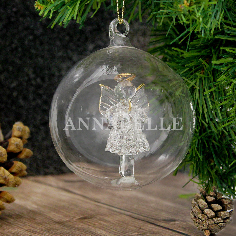 Personalised Angel Glass Bauble Christmas Decorations Everything Personal