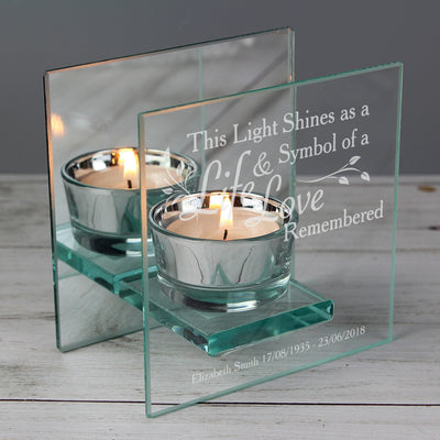 Personalised Life & Love Mirrored Glass Tea Light Candle Holder Candles & Reed Diffusers Everything Personal