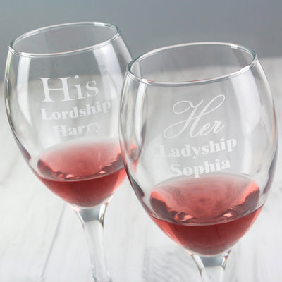 Personalised His & Her Wine Glass Set Glasses & Barware Everything Personal