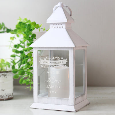 Personalised Couple's Floral White Lantern LED Lights, Candles & Decorations Everything Personal