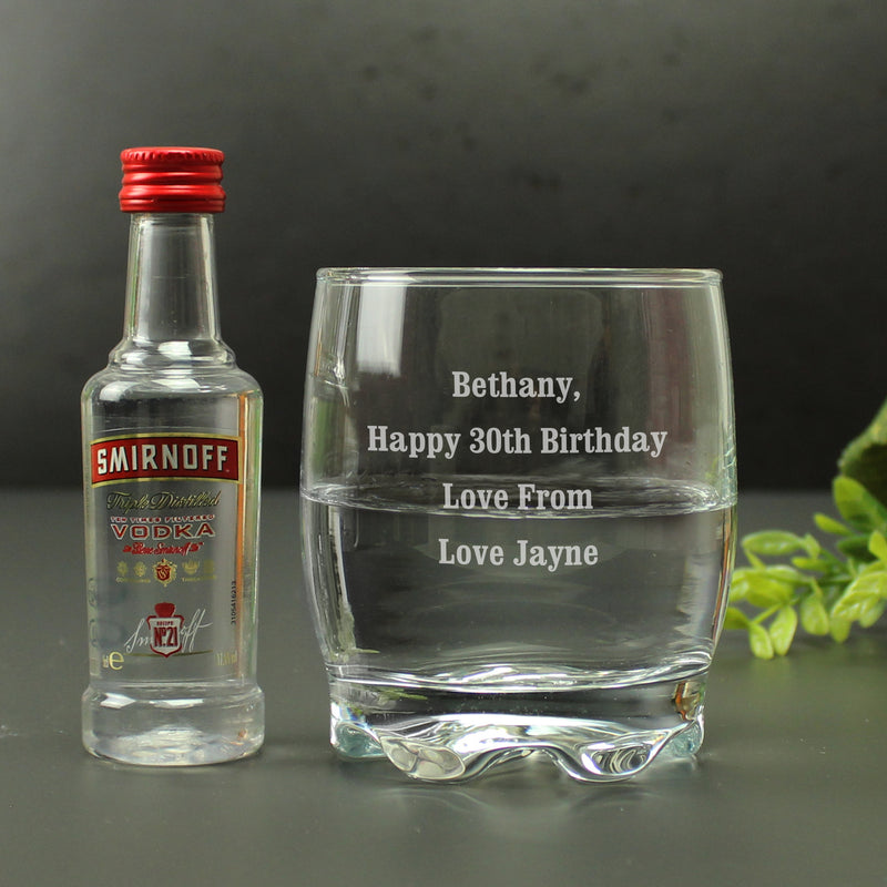 Personalised Tumbler and Smirnoff Vodka Miniature Set Alcohol Everything Personal