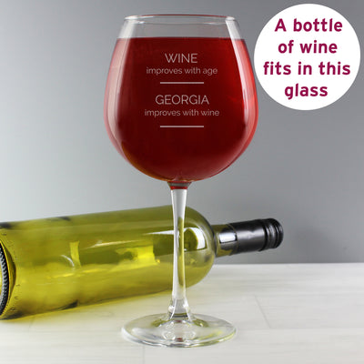 Personalised 'Wine Improves with Age' Bottle of Wine Glass Glasses & Barware Everything Personal