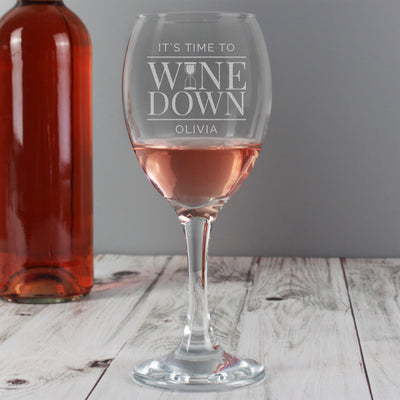 Personalised 'It's Time to Wine Down' Wine Glass Glasses & Barware Everything Personal