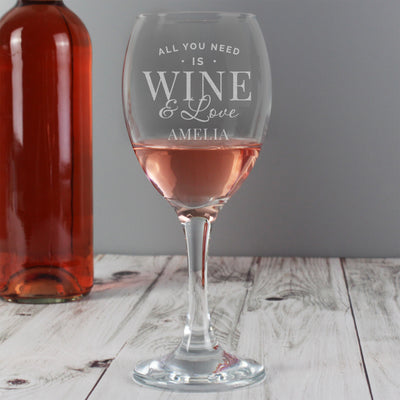 Personalised 'All You Need is Wine' Wine Glass Glasses & Barware Everything Personal