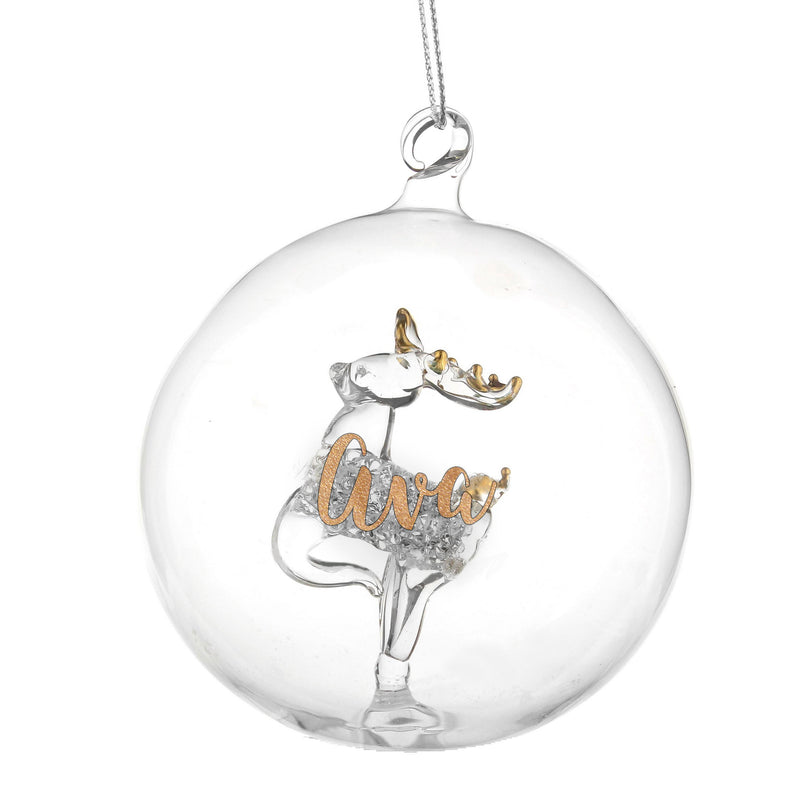 Personalised Gold Glitter Reindeer Glass Bauble Christmas Decorations Everything Personal
