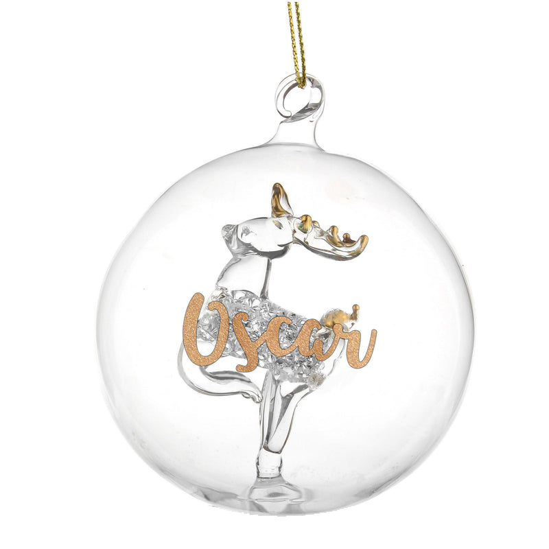 Personalised Gold Glitter Reindeer Glass Bauble Christmas Decorations Everything Personal