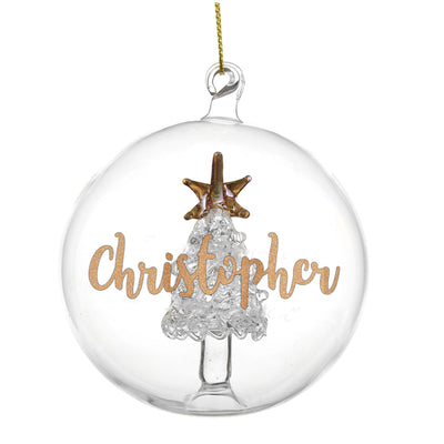 Personalised Gold Glitter Tree Glass Bauble Christmas Decorations Everything Personal