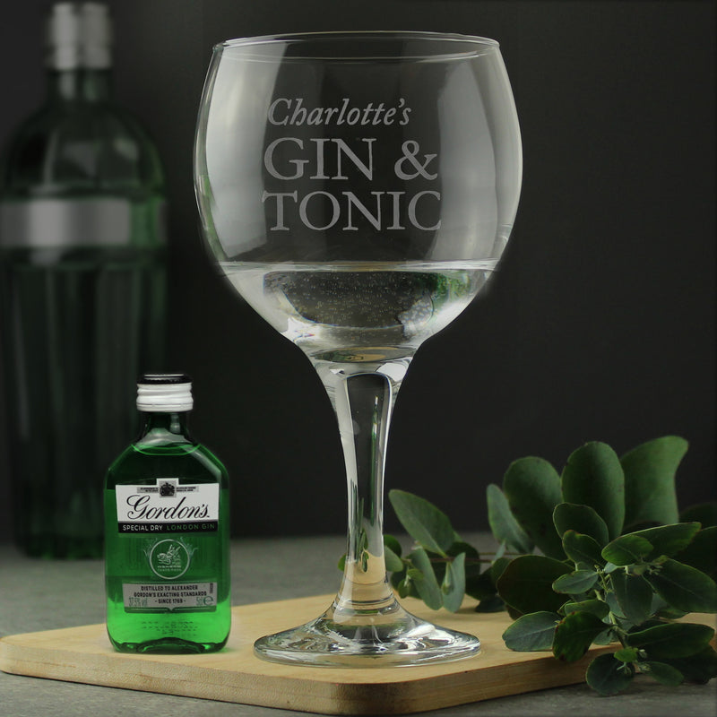 Personalised Gin & Tonic Balloon Glass with Gin Miniature Set Glasses & Barware Everything Personal
