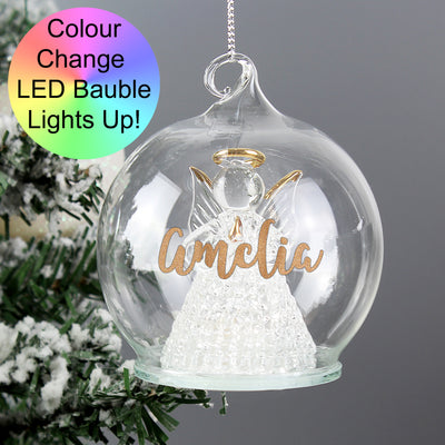 Personalised Christmas LED Angel Bauble Christmas Decorations Everything Personal