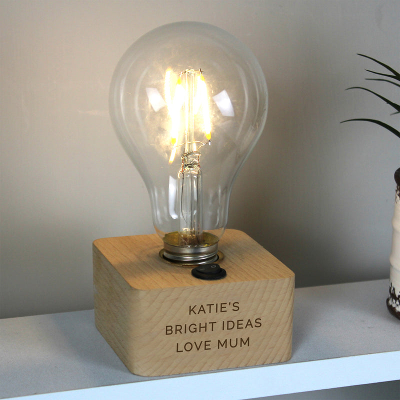 Personalised Message LED Bulb Table Lamp Wooden Everything Personal