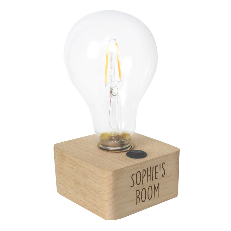 Personalised LED Bulb Table Lamp Wooden Everything Personal