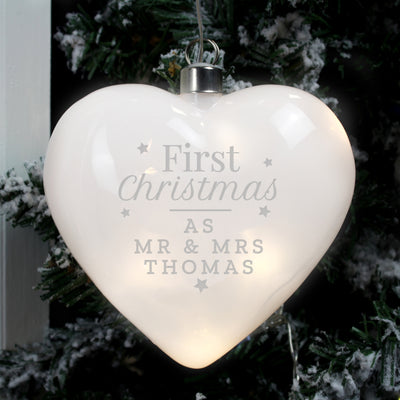 Personalised First Christmas LED Hanging Glass Heart LED Lights, Candles & Decorations Everything Personal