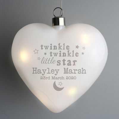 Personalised Twinkle Twinkle LED Hanging Glass Heart LED Lights, Candles & Decorations Everything Personal
