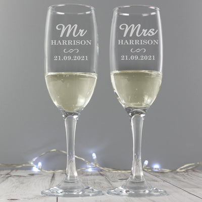 Personalised Mr & Mrs Pair of Flutes Glasses & Barware Everything Personal