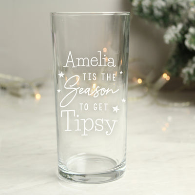 Personalised Tis The Season To Get Tipsy Hi Ball Glass Glasses & Barware Everything Personal