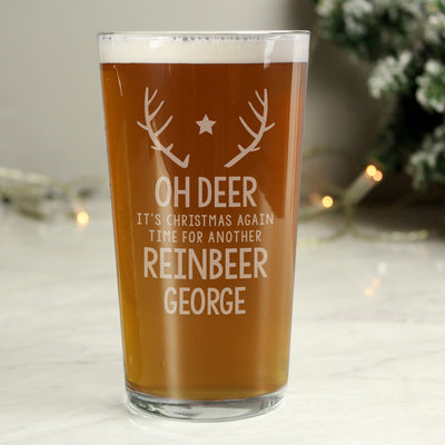 Personalised Time For A Reinbeer Pint Glass Glasses & Barware Everything Personal