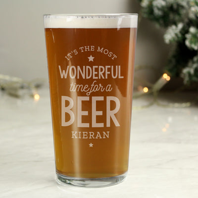 Personalised Wonderful Time For A Beer Pint Glass Glasses & Barware Everything Personal