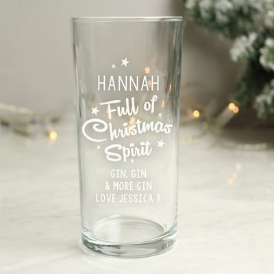 Personalised Full Of Christmas Spirit Hi Ball Glass Glasses & Barware Everything Personal