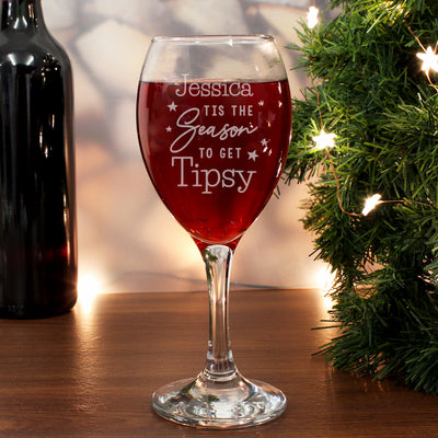 Personalised Tis The Season To Get Tipsy Season Wine Glass Glasses & Barware Everything Personal