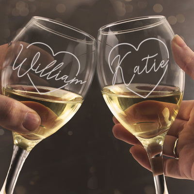 Personalised Heart Name Wine Glass Set Glasses & Barware Everything Personal