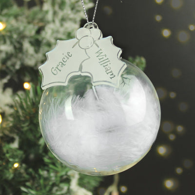 Personalised Holly Acrylic White Feather Bauble Hanging Decorations & Signs Everything Personal