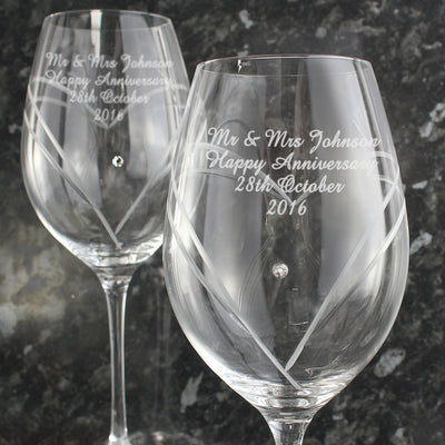 Personalised Hand Cut Diamante Heart Wine Glasses Glasses & Barware Everything Personal