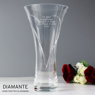 Personalised Large Hand Cut Diamante Heart Vase Vases Everything Personal