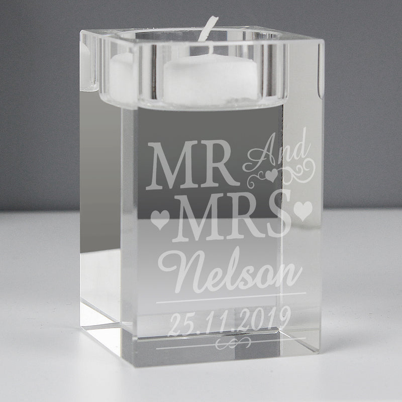 Personalised Mr & Mrs Glass Tea Light Candle Holder Candles & Reed Diffusers Everything Personal