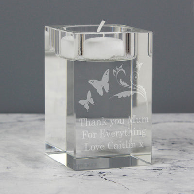 Personalised Butterfly Swirl Glass Tea Light Candle Holder Candles & Reed Diffusers Everything Personal