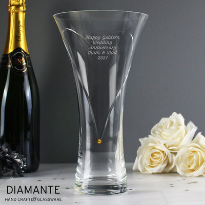 Personalised Large Hand Cut Gold Diamante Heart Vase Vases Everything Personal