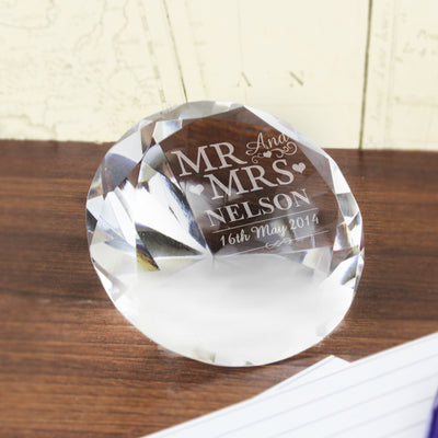 Personalised Mr & Mrs Diamond Paperweight Ornaments Everything Personal