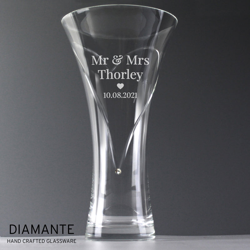 Personalised Mr & Mrs Large Hand Cut Diamante Heart Vase Vases Everything Personal